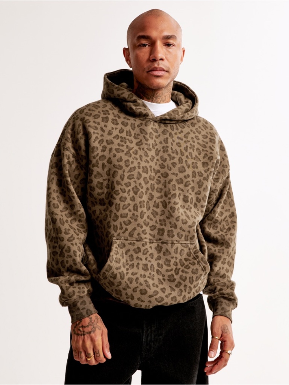 Abercrombie & Fitch Essential Popover Pattern Hoodie, Brown Leopard, Size M